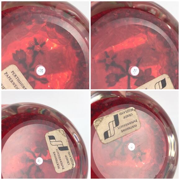 Perthshire 1986B Bouquet Lampwork Flower Millefiori Twist Facet Red Paperweight - Picture 10 of 14